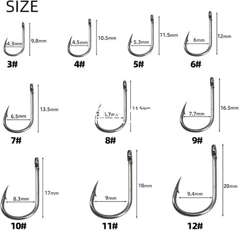 300PCS Carbon Steel Fishing Hooks with Holes,10 Specifications of Fishing Hooks, Portable Boxed Hooks,Strong Sharp Fish Hook for Freshwater Seawater in Saudi Arabia