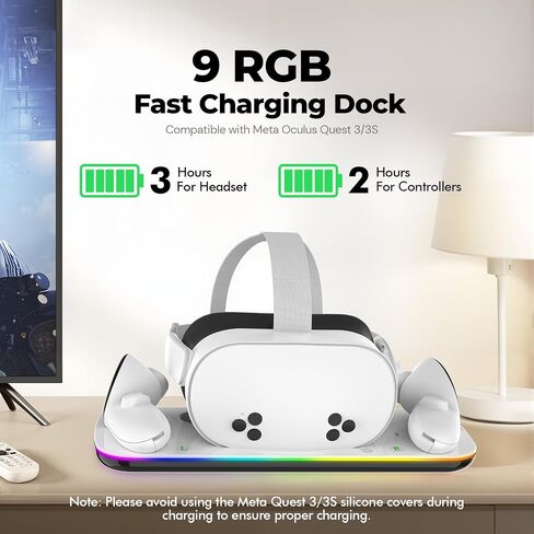 قاعدة شحن متوافقة مع Meta Oculus Quest 3/3S، ملحقات وحدة تحكم سماعة الرأس VR، محطة شحن مع مؤشر RGB قابل للإغلاق، شحن مغناطيسي، شحن سريع، بطاريتين قابلتين للشحن in Saudi Arabia