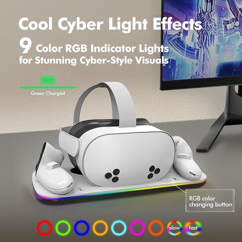 قاعدة شحن متوافقة مع Meta Oculus Quest 3/3S، ملحقات وحدة تحكم سماعة الرأس VR، محطة شحن مع مؤشر RGB قابل للإغلاق، شحن مغناطيسي، شحن سريع، بطاريتين قابلتين للشحن in Saudi Arabia