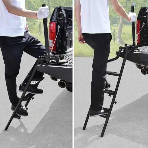 LDETXY Foldable Pickup Truck Tailgate Ladder, Heavy Duty 42" Folding Tailgate Step Ladder with Lock Device Tailgate Ladder for Pickup Truck Universal Accessories Easy Install in Saudi Arabia
