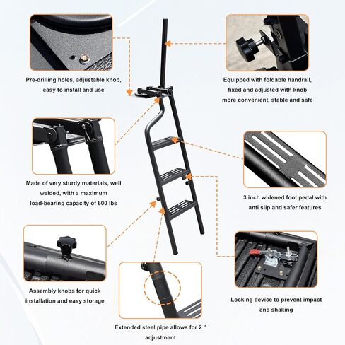 LDETXY Foldable Pickup Truck Tailgate Ladder, Heavy Duty 42" Folding Tailgate Step Ladder with Lock Device Tailgate Ladder for Pickup Truck Universal Accessories Easy Install in Saudi Arabia