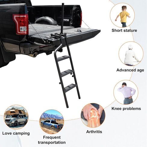 LDETXY Foldable Pickup Truck Tailgate Ladder, Heavy Duty 42" Folding Tailgate Step Ladder with Lock Device Tailgate Ladder for Pickup Truck Universal Accessories Easy Install in Saudi Arabia