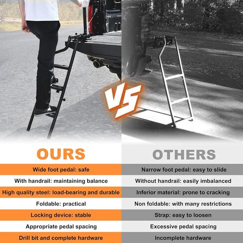 LDETXY Foldable Pickup Truck Tailgate Ladder, Heavy Duty 42" Folding Tailgate Step Ladder with Lock Device Tailgate Ladder for Pickup Truck Universal Accessories Easy Install in Saudi Arabia