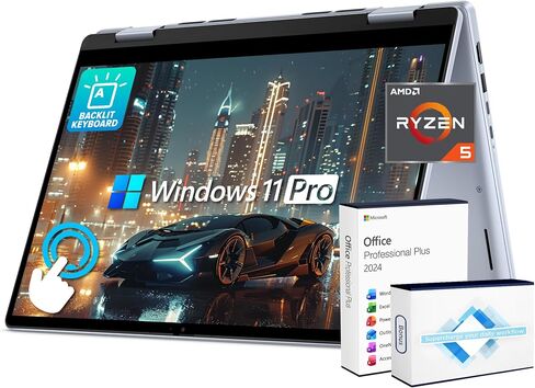 Dell Inspiron 14 2-in-1 FHD+ كمبيوتر محمول بشاشة لمس للأعمال الطلابية 2025-2026، Al Computer، AMD Ryzen 5، ذاكرة الوصول العشوائي DDR5 سعة 32 جيجابايت، تخزين 1.5 تيرابايت (1 تيرابايت SSD + 500 جيجابايت تحويلة)، FP، لوحة مفاتيح بإضاءة خلفية، Win 11 Pro، مكت in Kuwait