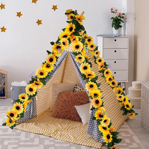 4 Pack Artificial Sunflower Vines 7.5ft Sunflower Garland Table Decor Silk Sunflowers with Green Leaves Fake Sunflowers for Wedding Birthday Party Bathroom Home Wall Decor in Saudi Arabia