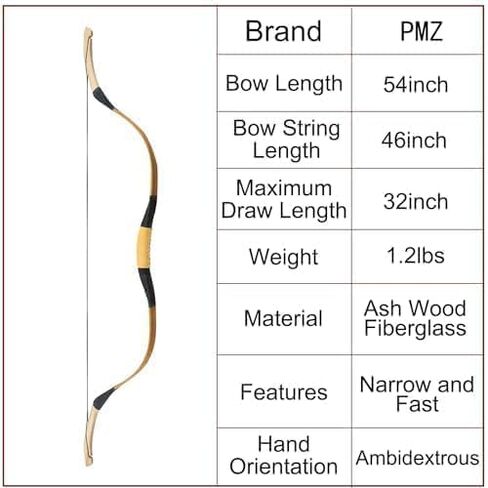 PMZ Archery Recurve Bow Set, 54" High-Performance Horse Bow for Hunting, Right Left Hand Traditional Turkish Bow for Youth Adults Beginners to Advanced Outdoor Practice & Hunting, 20-50 lbs in Saudi Arabia