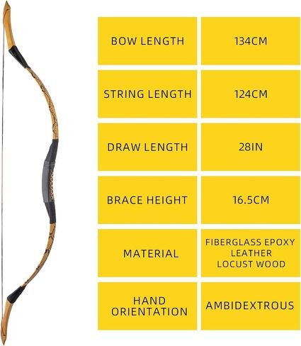 53" Handmade Longbow, Left/Right Hand Recurve Bow Set, Traditional Laminated Hunting Horse Bow for Youth & Adults Targeting Practice Shooting and Hunting 40-50lbs in Saudi Arabia