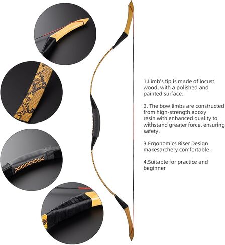 53" Handmade Longbow, Left/Right Hand Recurve Bow Set, Traditional Laminated Hunting Horse Bow for Youth & Adults Targeting Practice Shooting and Hunting 40-50lbs in Saudi Arabia
