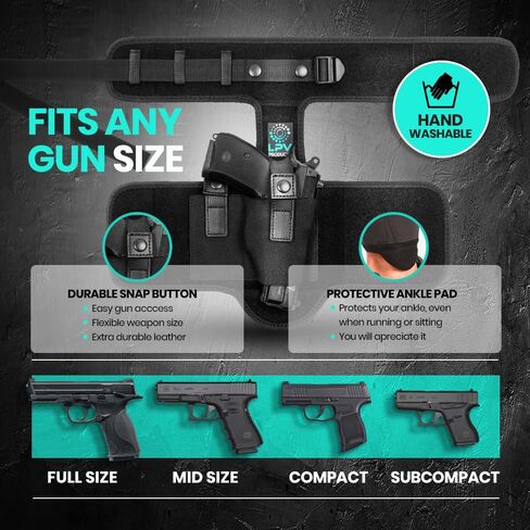 حافظة كاحل ممتازة لإخفاء عميق، 9 ملم 380 | نسخة مطورة | مريح ومتين | يناسب Glock 43 26 19، Ruger LCP، SIG P365، Springfield، Shield 9mm، Bodyguard 380 ومعظم المسدسات الأخرى in Kuwait
