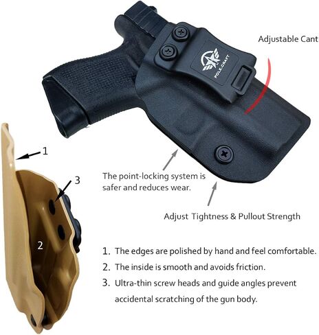 POLE.CRAFT IWB Kydex Holster Custom Fits: Glock 43 / Glock 43X - Inside Waistband Carry Holster - Adj. Cant Retention - Cover Mag-Button - No Wear - No Jitter in Saudi Arabia