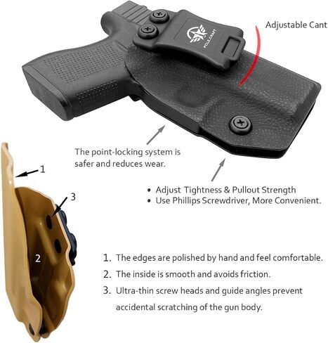 POLE.CRAFT IWB Kydex Holster يناسب حسب الطلب: Glock 43 / Glock 43X - حافظة حمل حزام الخصر الداخلي - Adj. عدم القدرة على الاحتفاظ - زر الغطاء المغناطيسي - عدم التآكل - عدم وجود اهتزاز in Kuwait