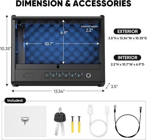 Dveron handgun safe for 2 Pistols with Interior light, Safe box for Cloakroom Bedroom Nightstand and Car, Black in Saudi Arabia