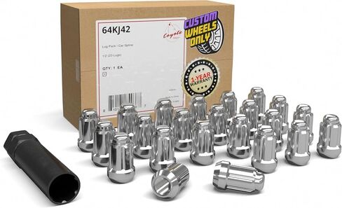 Wheel Accessories Parts 20 Pcs 1/2"-20 Thread Spike Spline 4.40" Long Lug Nuts Chrome 7/8" & 13/16" Hex Fits Chevy C10 K5 Blazer ｜ GMC C1500 ｜ Dodge Ram 1500 Ramcharger ｜ Ford F150 ｜ Jeep Wrangler in Kuwait