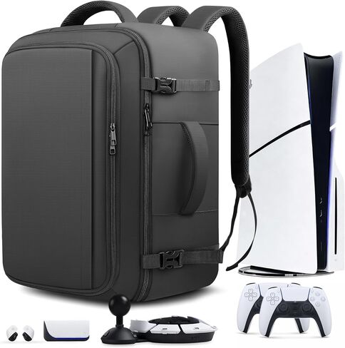 حقيبة حمل لجهاز PS5، حقيبة ظهر واقية للسفر تناسب وحدة تحكم Playstation 5، وسماعة الرأس، والكمبيوتر المحمول مقاس 15.6 بوصة، والمزيد من أقراص الألعاب وملحقات الألعاب، باللون الأسود in Kuwait