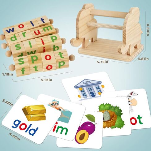 Shylizard Montessori Learning and Educational Toys Gifts for Kids 3 4 5 Years, Wooden Reading Blocks Toys, Learning Activities for Preschool Kindergarten, Turning Rotating Matching Flash Card Games in Kuwait