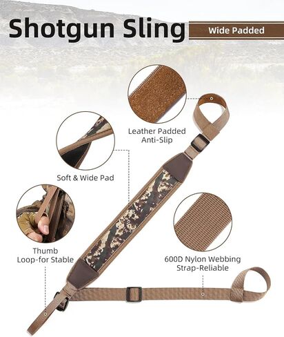 EZshoot Shotgun Sling Adjustable Length with Neoprene Padded | Length of 35" to 53", Thumb Loop Design, Non-swivel for Versatile Uses, Soft and Wide Shoulder Pad, Comfortable for Outdoors in Saudi Arabia