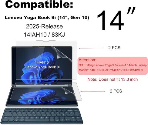 (4 عبوات) مصممة لعام 2025 الجديد Lenovo Yoga Book 9i (14IAH10) واقي شاشة كمبيوتر محمول مزدوج اللمس (14 بوصة)، درع مضاد للوهج وبصمات الأصابع (غير لامع) (مجموعتان - الشاشات الأساسية والثانوية) in Saudi Arabia