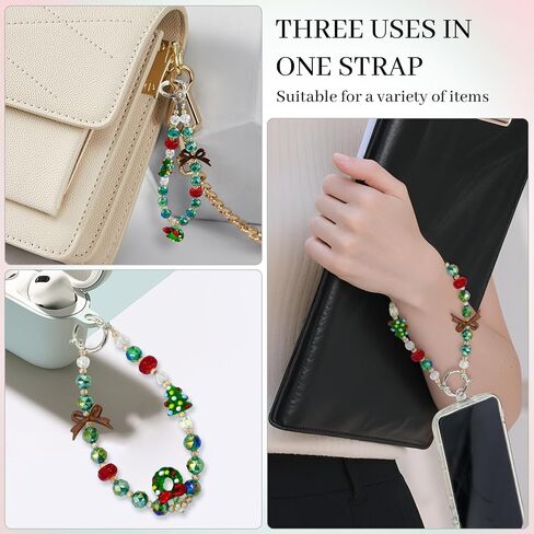 Sparkling beaded Charms Strap, Crystal Bracelet Wrist Lanyard, Cute Phone Key Chain, suitable for camera, wallet and mobile phone case, Christmas gifts in Saudi Arabia