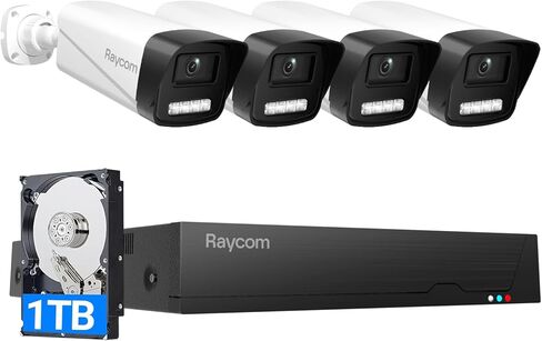 Rraycom Home Security Camera System,4pcs H.265 3MP Wired PoE IP Cameras Outdoor with Spotlight&Motion Detection,Two-Way Audio,Waterproof,4K NVR with 1TB HDD for 24-7 Recording,No Monthly Fee in Kuwait