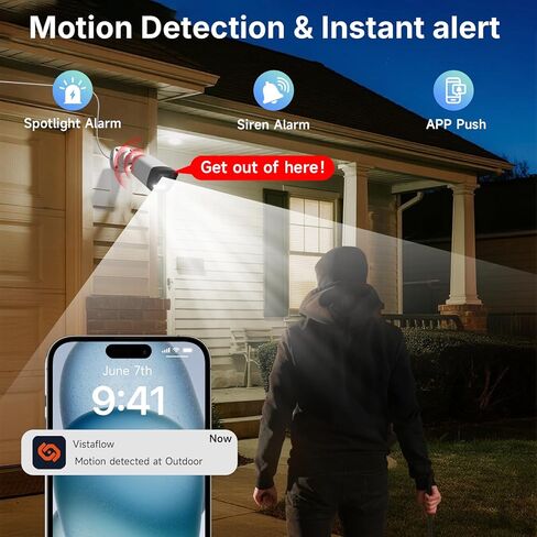 Rraycom Home Security Camera System,4pcs H.265 3MP Wired PoE IP Cameras Outdoor with Spotlight&Motion Detection,Two-Way Audio,Waterproof,4K NVR with 1TB HDD for 24-7 Recording,No Monthly Fee in Kuwait