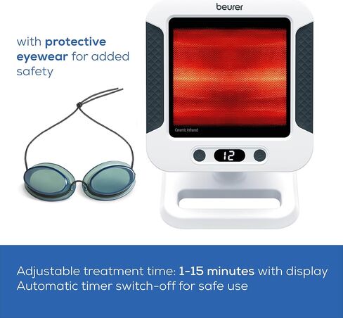 Beurer IL60 Infrared Heat Lamp for Red Light Therapy for Face, Body, Sinus & Skin, Pain Relief & Muscle Recovery, Adjustable Treatment Time, Protective Eyewear Included in Saudi Arabia