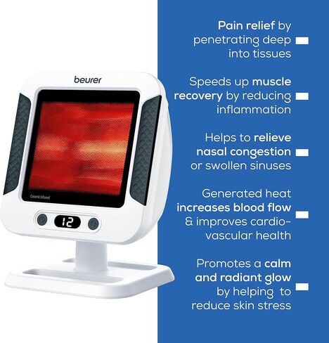 Beurer IL60 Infrared Heat Lamp for Red Light Therapy for Face, Body, Sinus & Skin, Pain Relief & Muscle Recovery, Adjustable Treatment Time, Protective Eyewear Included in Saudi Arabia