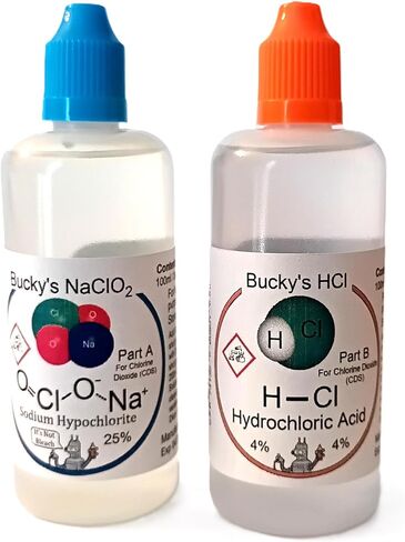 Chlorine Dioxide Solution CDS Kit | 100ml Hydrochloric Acid 4% (HCl) : 100ml Sodium Hypochlorite 25% in Saudi Arabia