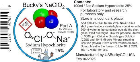 Chlorine Dioxide Solution CDS Kit | 100ml Hydrochloric Acid 4% (HCl) : 100ml Sodium Hypochlorite 25% in Saudi Arabia