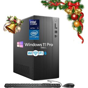 Dell Tower Desktop Computer - w/Accessories, Intel 10-Core Ultra 5 225 (Up to 4.9GHz), Intel UHD Graphics, Win 11 Pro, Wired Keyboard & Mouse, Wi-Fi 6, Bluetooth 5.4 (32GB DDR5 | 1TB SSD) in Kuwait