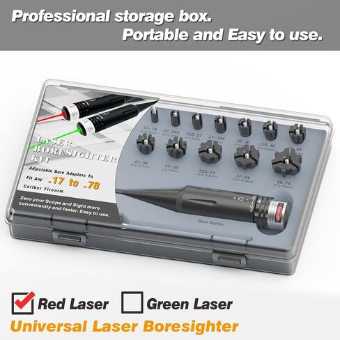 Professional Laser Bore Sight Kit for Multiple Caliber with Switch Function Suitable for All .17 to 12GA Rifles Pistols(Red or Green Laser) in Saudi Arabia