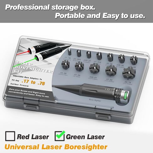 Professional Laser Bore Sight Kit for Multiple Caliber with Switch Function Suitable for All .17 to 12GA Rifles Pistols(Red or Green Laser) in Saudi Arabia