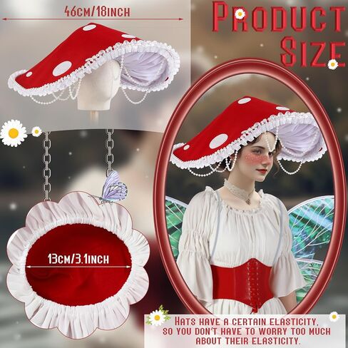 Mepase Renaissance Medieval Costume with Mushroom Hat Cinch Belt Fairy Elf Ear Fairy Butterfly Wings Costume for Cosplay in Saudi Arabia