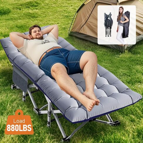 Slsy Folding Camping Cot for Adults with Pad, Padded Portable Sleeping Cots, Camp Bed with Carry Bag for Outdoor Travel, Beach, Hiking in Kuwait