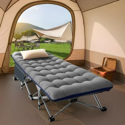 Slsy Folding Camping Cot for Adults with Pad, Padded Portable Sleeping Cots, Camp Bed with Carry Bag for Outdoor Travel, Beach, Hiking in Kuwait