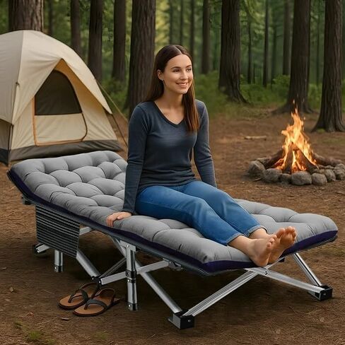 Slsy Folding Camping Cot for Adults with Pad, Padded Portable Sleeping Cots, Camp Bed with Carry Bag for Outdoor Travel, Beach, Hiking in Kuwait