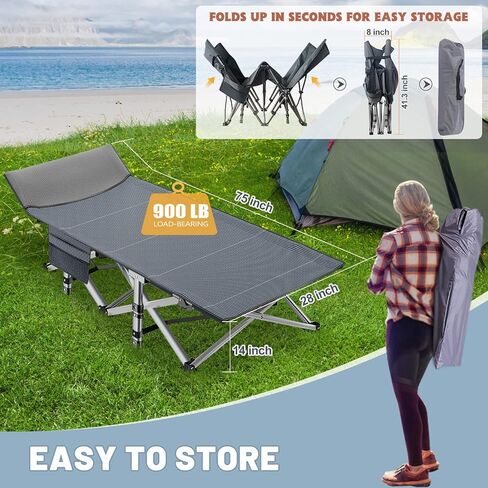 Slsy Folding Camping Cot for Adults with Pad, Padded Portable Sleeping Cots, Camp Bed with Carry Bag for Outdoor Travel, Beach, Hiking in Kuwait