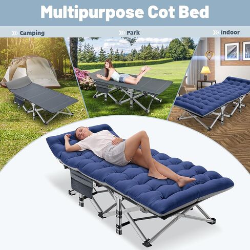Slsy Folding Camping Cot for Adults with Pad, Padded Portable Sleeping Cots, Camp Bed with Carry Bag for Outdoor Travel, Beach, Hiking in Kuwait
