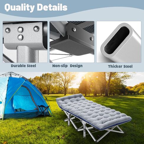 Slsy Folding Camping Cot for Adults with Pad, Padded Portable Sleeping Cots, Camp Bed with Carry Bag for Outdoor Travel, Beach, Hiking in Kuwait