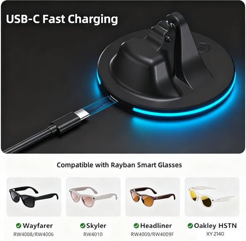 شاحن RayBan Meta Charger، محطة شحن ضوء التنفس 7 ألوان متوافقة مع Ray-Ban Meta Smart Glasses Wayfarer، Headliner، Skyler، Oakley HSTN، حامل تخزين وحامل عرض in Saudi Arabia