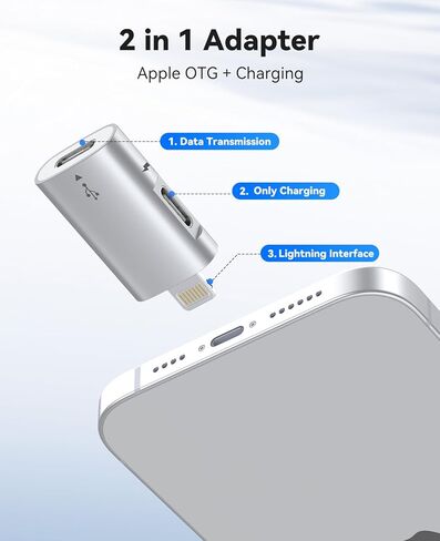 ORICO Lightning to USB Adapter with Charging Port, USB C Female to Lightning Male for iPhone 14 13 11 12 Pro Max, Compatible with Charging Support OTG Data Transmission Connect External SSD - LC10 in Saudi Arabia
