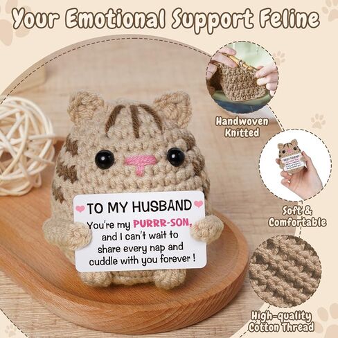 Gifts for Mom, Positive Crochet Cat Gifts for Moms, Emotional Support Handmade Knitted Cat Themed Gift for Mommy, Mothers Day Birthday Gift for Mom from Daughter Son Kids, Moms Christmas Stuff in Saudi Arabia