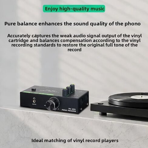 PUSOKEI MM MC Phono Preamp، معادلة 3 نطاقات مع مخرج سماعة رأس 3.5 مم، إدخال/إخراج 5 Pin XLR، ضوضاء منخفضة لتحسين صوت القرص الدوار (قابس أمريكي) in Kuwait