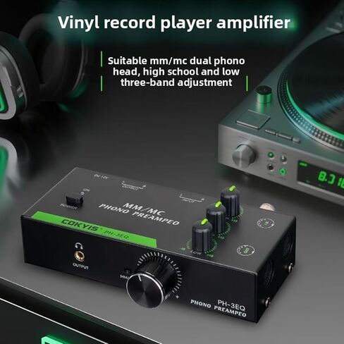 Tangxi Phono Preamp for Turntable, Mini Audio Preamplifier with 3.5mm Headphone Output, 5 Pin XLR Input/Output, 3 Band Equalization, Low Noise, for MM MC Record Player (US Plug) in Saudi Arabia