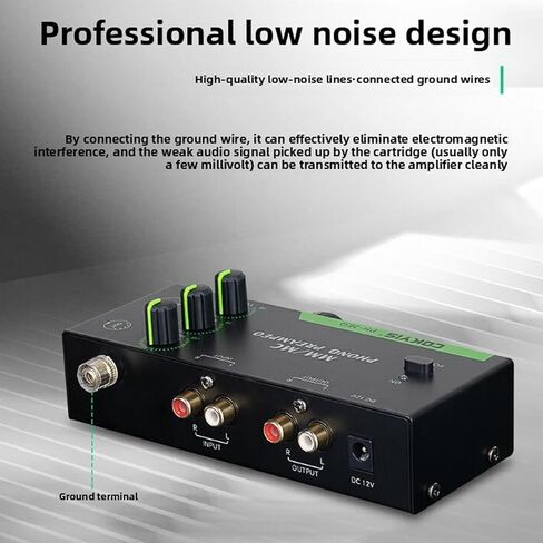 Tangxi Phono Preamp for Turntable, Mini Audio Preamplifier with 3.5mm Headphone Output, 5 Pin XLR Input/Output, 3 Band Equalization, Low Noise, for MM MC Record Player (US Plug) in Saudi Arabia