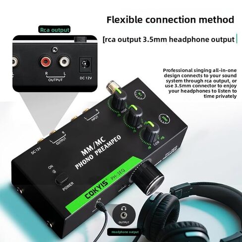Tangxi Phono Preamp for Turntable, Mini Audio Preamplifier with 3.5mm Headphone Output, 5 Pin XLR Input/Output, 3 Band Equalization, Low Noise, for MM MC Record Player (US Plug) in Saudi Arabia