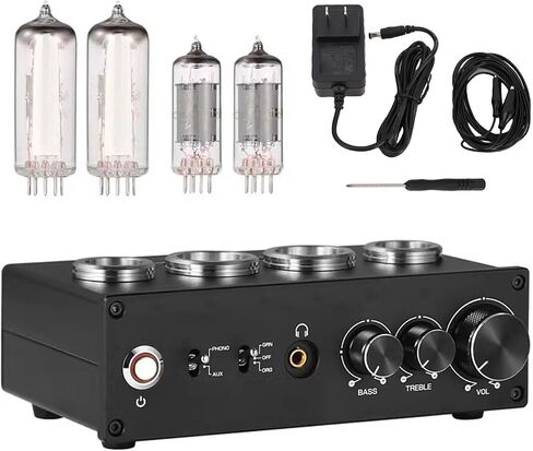 Electronic Tube Phono Preamp 3.5mm Earphone Jack Treble Bass Control Stereo Turntable Preamplifier for MM MC Record Player Home HiFi Speaker (US Plug 100‑240V) in Saudi Arabia