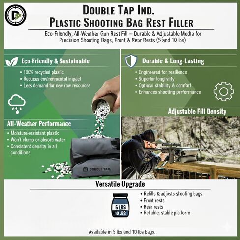Double Tap Ind. Recycled Plastic Shooting Bag Rest Filler – Eco-Friendly, All-Weather Gun Rest Fill – Durable & Adjustable Media for Precision Shooting Bags, Front & Rear Rests (5 and 10 lbs) in Saudi Arabia