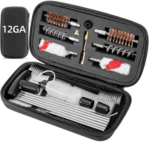 مجموعة تنظيف البندقية - فرش تجويف برونزية، مماسح قطنية، فرشاة نايلون، أداة تنظيف، حامل رقعة نحاسية، قضبان تنظيف مقاس 33 بوصة مع حقيبة مضغوطة بسحاب in Kuwait