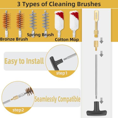 مجموعة تنظيف البندقية - فرش تجويف برونزية، مماسح قطنية، فرشاة نايلون، أداة تنظيف، حامل رقعة نحاسية، قضبان تنظيف مقاس 33 بوصة مع حقيبة مضغوطة بسحاب in Kuwait