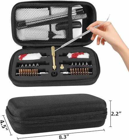 مجموعة تنظيف البندقية - فرش تجويف برونزية، مماسح قطنية، فرشاة نايلون، أداة تنظيف، حامل رقعة نحاسية، قضبان تنظيف مقاس 33 بوصة مع حقيبة مضغوطة بسحاب in Kuwait